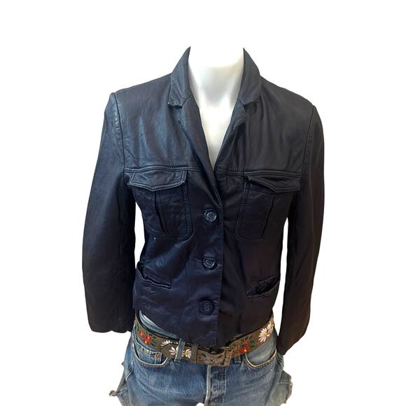 Zadig & Voltaire Blue Real Leather Jacket MEDIUM Cropped Lambskin Designer $800 - Picture 8 of 14